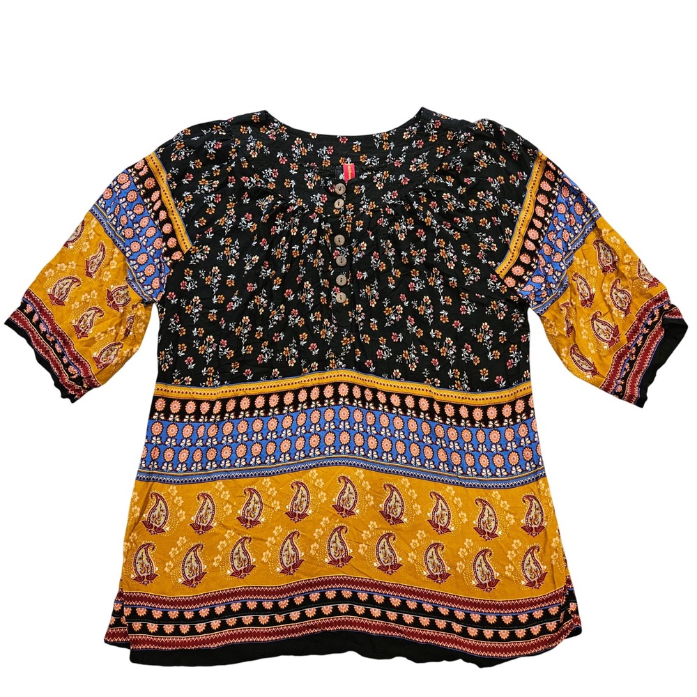 Urban Mangoz Mixed Flowy Floral Paisley Print‎ Cotton Boho Tunic Top